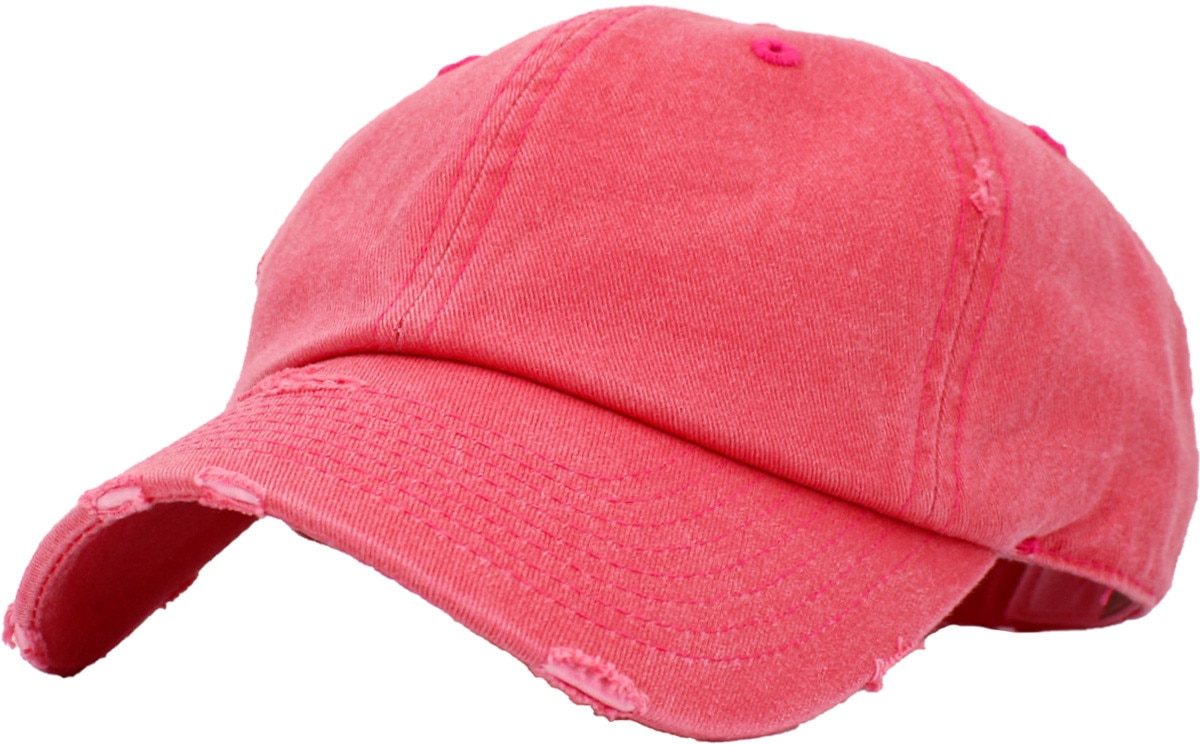 Pigment Washed Hot Pink Distressed Vintage Baseball Cap Front Side View